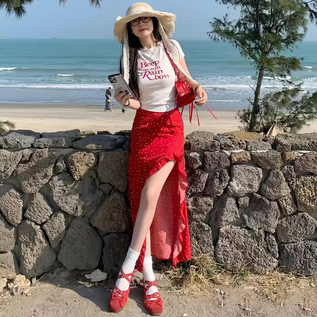 Red Floral Hip Skirt for Women High Split Long Skirt Summer Style Spice Girl Thin New Holiday Design
Red Floral Hip Skirt for Women High Split Long Skirt Summer Style Spice Girl Thin New Holiday Design