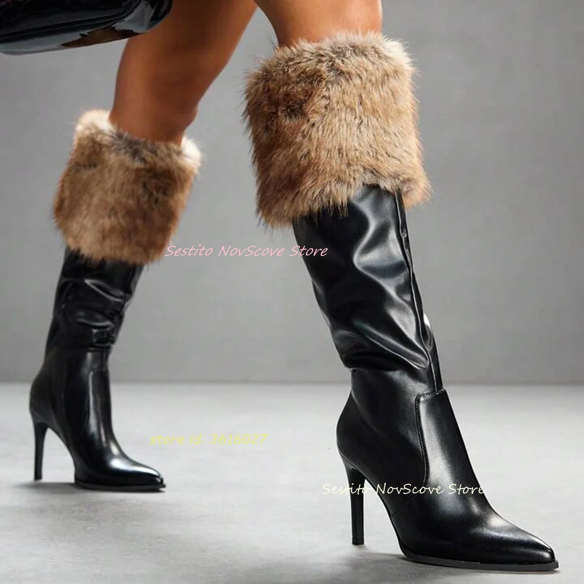 Черные меховые сапоги до колена с острым носком, сапоги до колена на высоком каблуке-шпильке, зимние длинные ботильоны с декором из искусственного меха, пикантные женские вечерние ботильоны
Черные меховые сапоги до колена с острым носком, сапоги до колена на высоком каблуке-шпильке, зимние длинные ботильоны с декором из искусственного меха, пикантные женские вечерние ботильоны