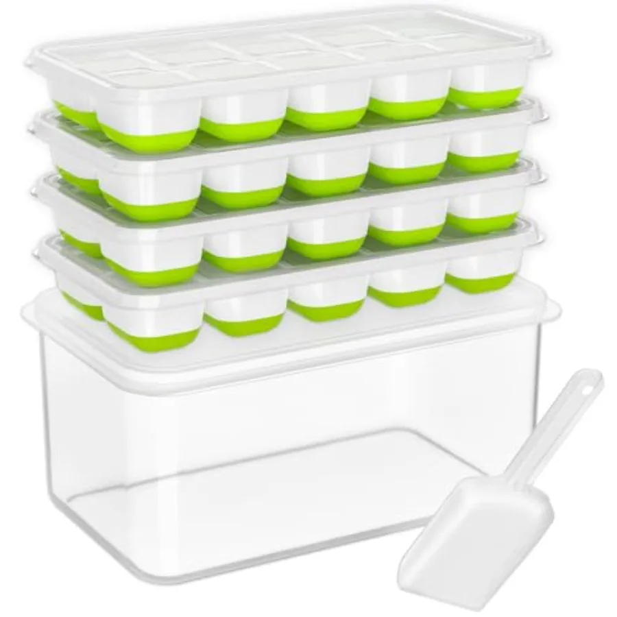 Ice Cube Tray with Lid and Bin - 4 Pack Silicone Ice Cube Trays for Freezer, Stackable Ice Bucket Kits with Storage Container a
Ice Cube Tray with Lid and Bin - 4 Pack Silicone Ice Cube Trays for Freezer, Stackable Ice Bucket Kits with Storage Container a