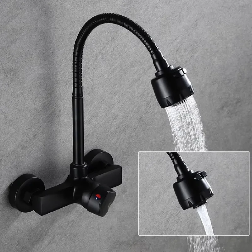 Black/Brushed Kitchen Faucet Wall Mount 2 Function Hot and Cold Water Sink Faucet 360 Degree Rotating Sprayer Faucet
Black/Brushed Kitchen Faucet Wall Mount 2 Function Hot and Cold Water Sink Faucet 360 Degree Rotating Sprayer Faucet