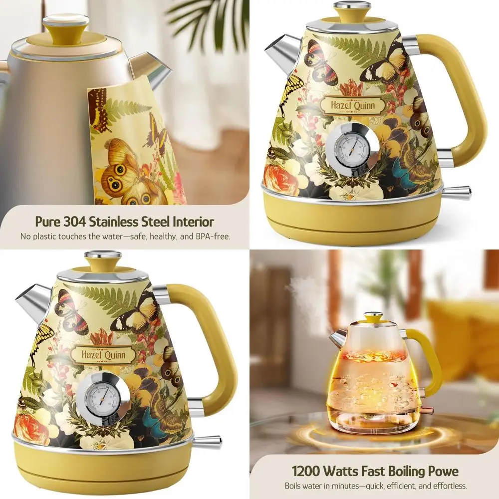 Retro Styled 1.7L Stainless Steel Electric Kettle with 1200W Fast Boil, Auto Shut-Off, and Thermometer - Floral Design
Retro Styled 1.7L Stainless Steel Electric Kettle with 1200W Fast Boil, Auto Shut-Off, and Thermometer - Floral Design