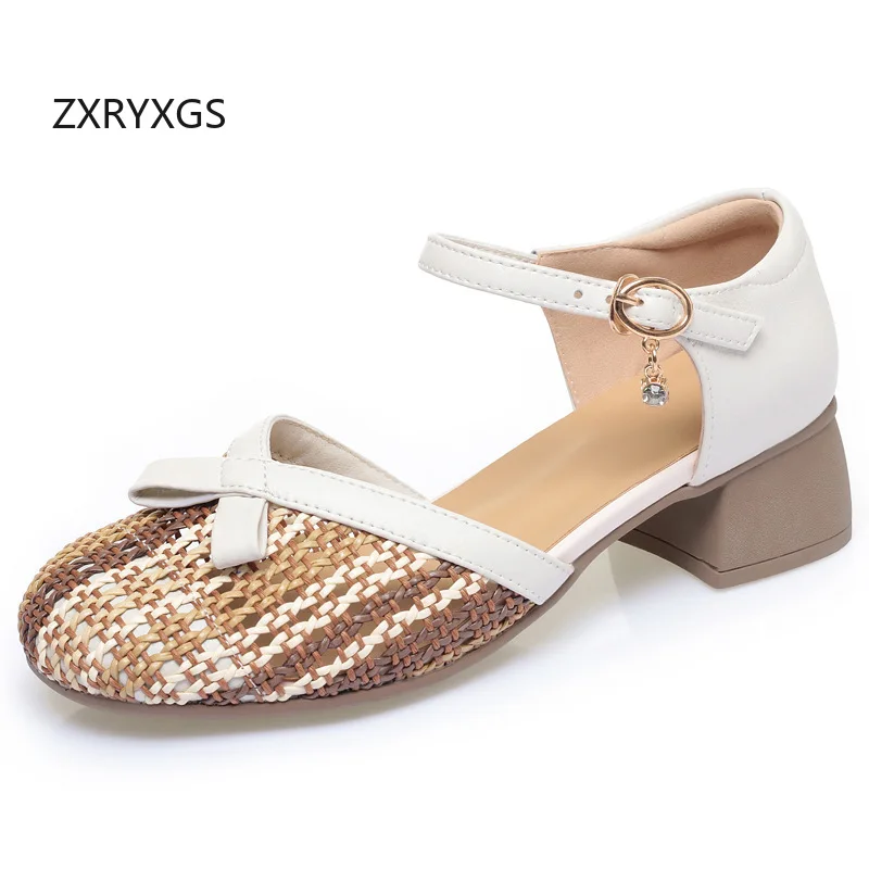 ZXRYXGS 2026 New Summer Round Toe Cowhide + Weave Women Sandal Shoes Elegant Comfortable Spell Color Mid Heel Sandals Plus Size
ZXRYXGS 2026 New Summer Round Toe Cowhide + Weave Women Sandal Shoes Elegant Comfortable Spell Color Mid Heel Sandals Plus Size