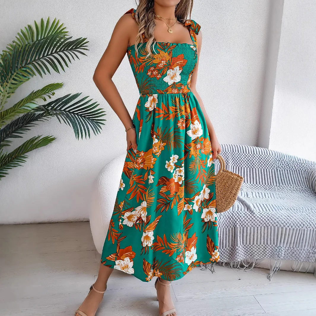 Fashion Print Sexy Backless Lace-up Suspender Dress High Waist Slim Sleeveless Holiday Beach Dress Summer Long Dresses for Women
Fashion Print Sexy Backless Lace-up Suspender Dress High Waist Slim Sleeveless Holiday Beach Dress Summer Long Dresses for Women