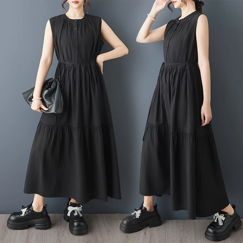 Summer New plus Size Loose Fit Sleeveless Pleated Splice Slimming Fashionable Vest Dress Dark Style A-Line Cotton Blend Skirt
Summer New plus Size Loose Fit Sleeveless Pleated Splice Slimming Fashionable Vest Dress Dark Style A-Line Cotton Blend Skirt