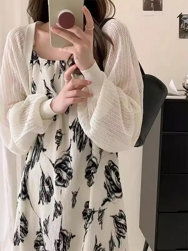 plus Size Floral Print Halter Dress Set Women's Summer Sunscreen Shawl Outerwear Two-Piece Set Comfortable A-Line Korean Style
plus Size Floral Print Halter Dress Set Women's Summer Sunscreen Shawl Outerwear Two-Piece Set Comfortable A-Line Korean Style