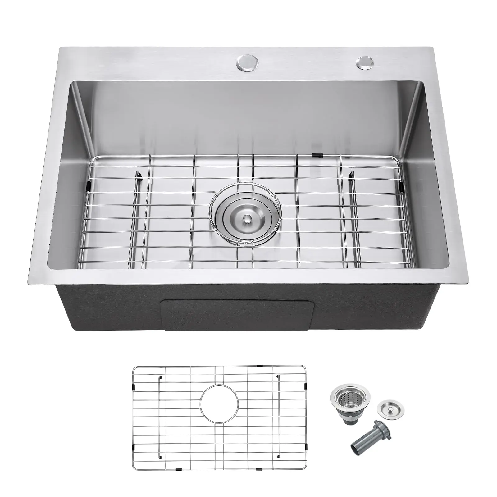 27 Inch Drop In Kitchen Sink 18 Gauge Stainless Steel Single Bowl With Grid And Strainer
27 Inch Drop In Kitchen Sink 18 Gauge Stainless Steel Single Bowl With Grid And Strainer