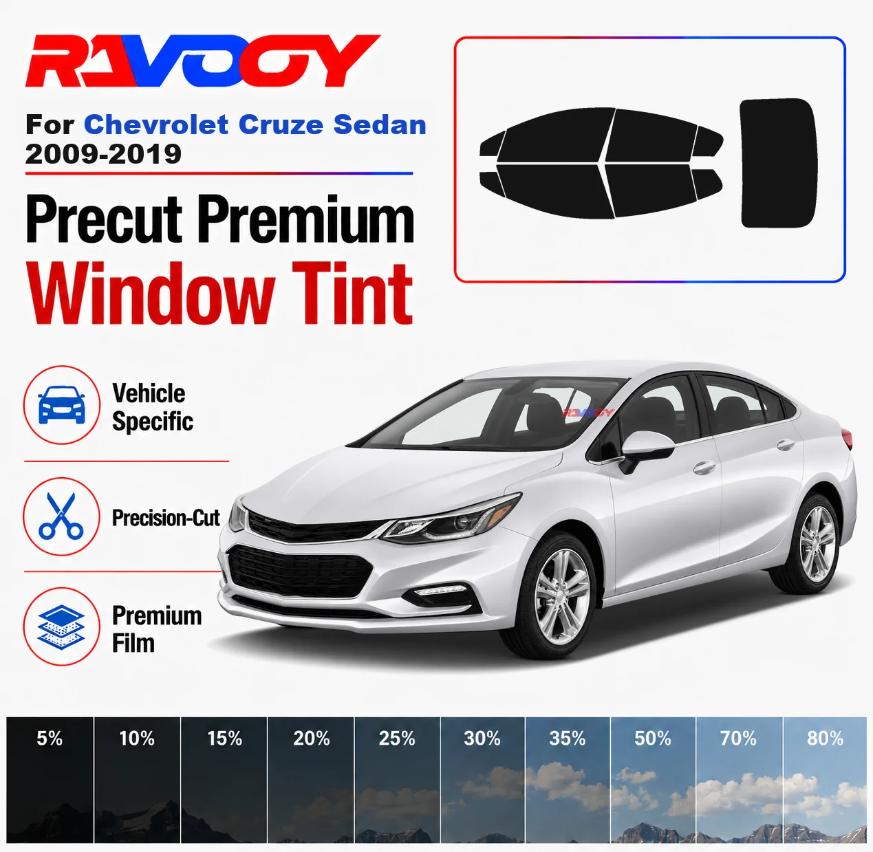 Premium Precut Window Tint Kit Front Windows Rear Windows Rear Windshield For Chevrolet Cruze Sedan 2009-2019 Nano Ceramic Film
Premium Precut Window Tint Kit Front Windows Rear Windows Rear Windshield For Chevrolet Cruze Sedan 2009-2019 Nano Ceramic Film