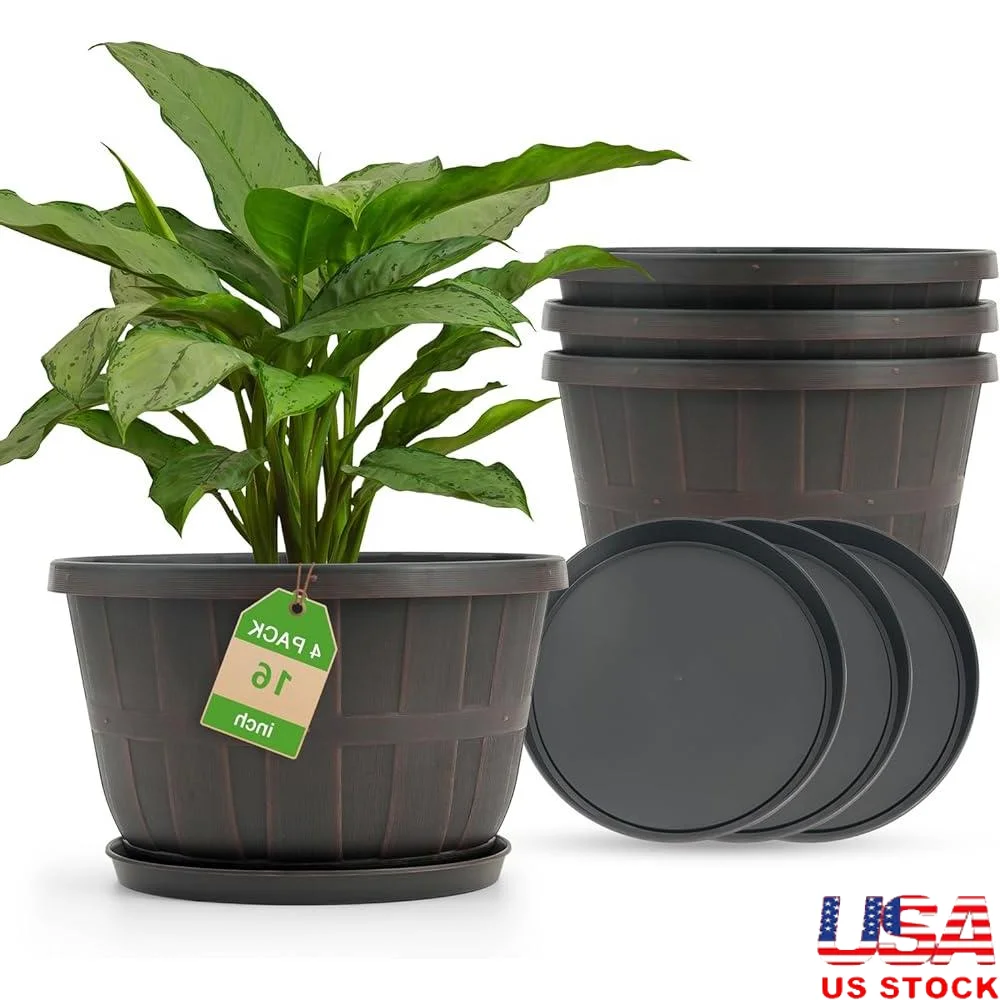 Indoor Outdoor Planters Set of 4 Plastic Pots with Drainage and Saucers Weather Resistant Large Flower Containers Classic Design
Indoor Outdoor Planters Set of 4 Plastic Pots with Drainage and Saucers Weather Resistant Large Flower Containers Classic Design