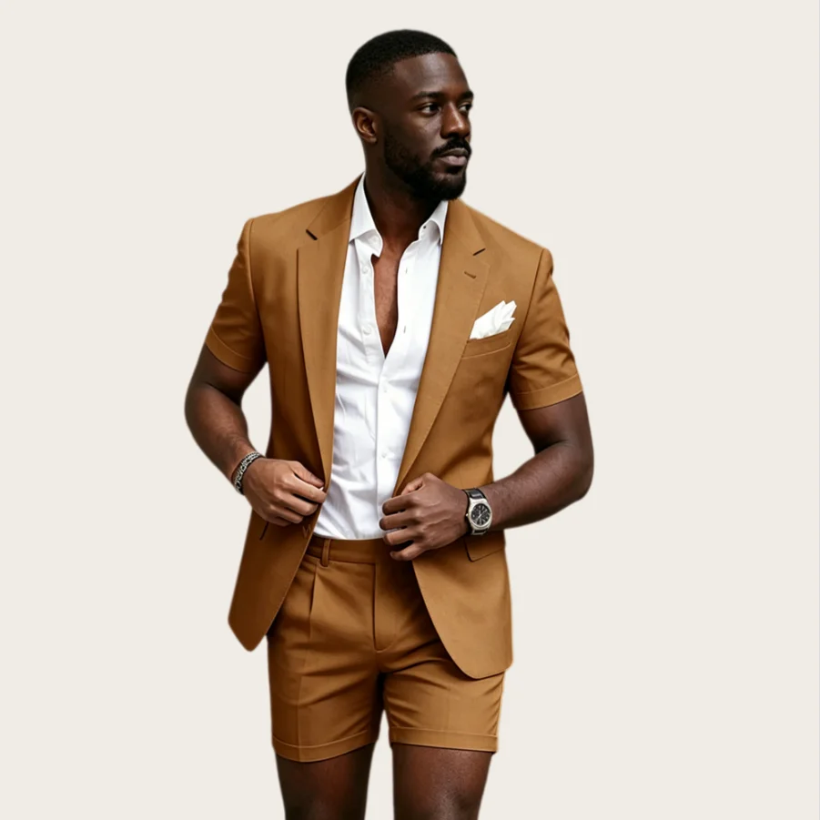Brown Men's Suit 2 Pieces Short Pants Set with Notched Lapel One Button Summer Wedding Party Tuxedo Casual Business Daily Wear
Brown Men's Suit 2 Pieces Short Pants Set with Notched Lapel One Button Summer Wedding Party Tuxedo Casual Business Daily Wear