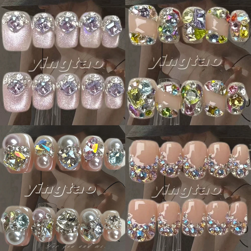10Pcs Sparkle Colorful Rhinestone Handmade Short Square Round Fake Nails Light Luxury Sequins Pearl Design Wearable Fake Nails
10Pcs Sparkle Colorful Rhinestone Handmade Short Square Round Fake Nails Light Luxury Sequins Pearl Design Wearable Fake Nails