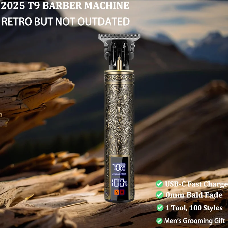 USB Vintage T9 триммер для волос - перезаряжаемая беспроводная машинка для стрижки волос с гравировкой дракона в стиле ретро, роскошный парикмахерский мужской подарочный набор
USB Vintage T9 триммер для волос - перезаряжаемая беспроводная машинка для стрижки волос с гравировкой дракона в стиле ретро, роскошный парикмахерский мужской подарочный набор