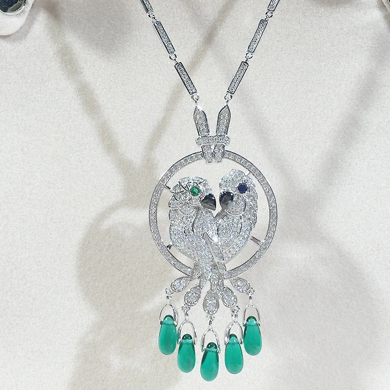 Europe America Fashion High-end Jewellery Women Lady Inlay Cubic Zircon Double Parrots Pendants Silver Color Chain Necklace
Europe America Fashion High-end Jewellery Women Lady Inlay Cubic Zircon Double Parrots Pendants Silver Color Chain Necklace