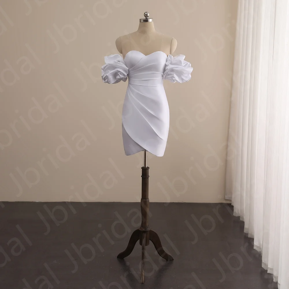 Real Sample White Wedding Dresses Sweetheart Gowns Off Shoulder Short Sleeves Bridal Open Back Mini Length
Real Sample White Wedding Dresses Sweetheart Gowns Off Shoulder Short Sleeves Bridal Open Back Mini Length