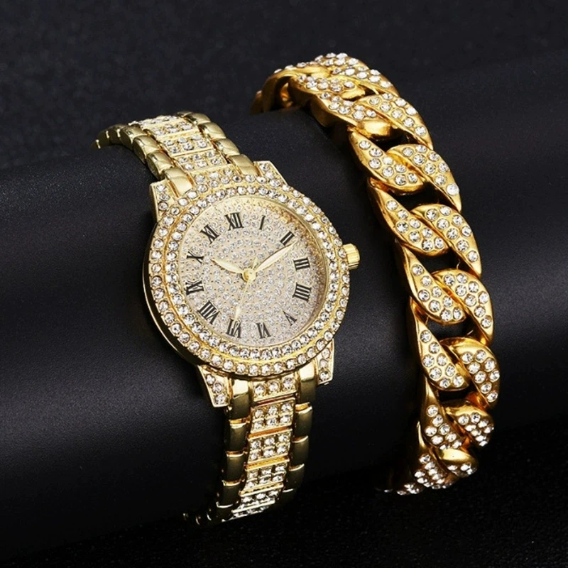 2pcs Luxury Women Diamond Watches Hip Hop Bracelet Ladies Quartz Watch Rose Gold Womens Wristwatch Shiny Crystal Reloj Mujer 
2pcs Luxury Women Diamond Watches Hip Hop Bracelet Ladies Quartz Watch Rose Gold Womens Wristwatch Shiny Crystal Reloj Mujer