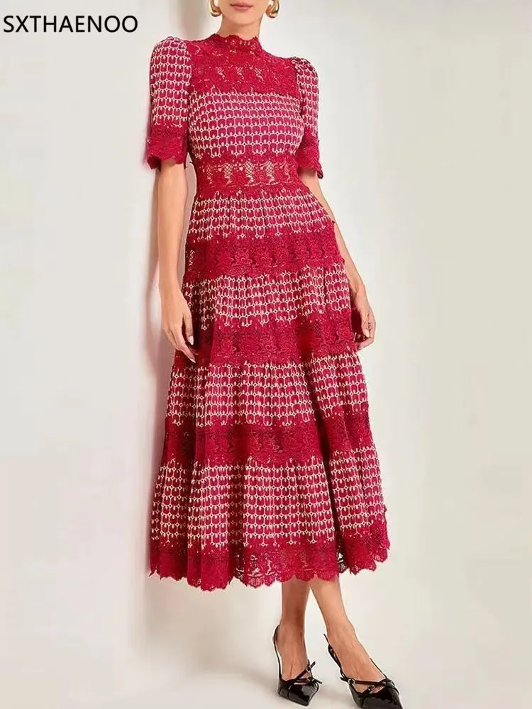 SXTHAENOO Vintage Printed Dress Women Stand Collar Short Sleeve High Waist Spliced Lace Long Dresses Female Fashion Clothes 2025
SXTHAENOO Vintage Printed Dress Women Stand Collar Short Sleeve High Waist Spliced Lace Long Dresses Female Fashion Clothes 2025