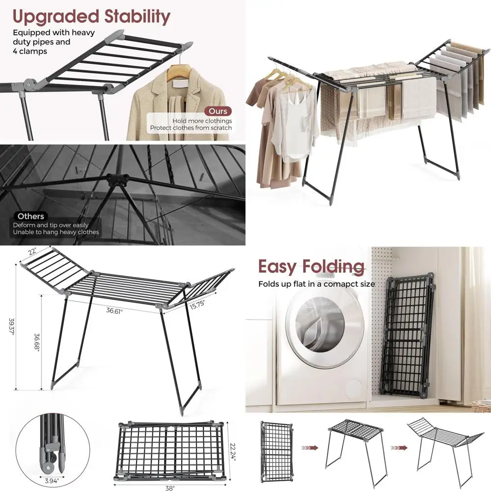 Large Foldable Metal Drying Rack for Indoor/Outdoor Use, Heavy Duty for Bedding, Towels, and Clothing, 68.9 x 22 x 41.3, Black
Large Foldable Metal Drying Rack for Indoor/Outdoor Use, Heavy Duty for Bedding, Towels, and Clothing, 68.9 x 22 x 41.3, Black