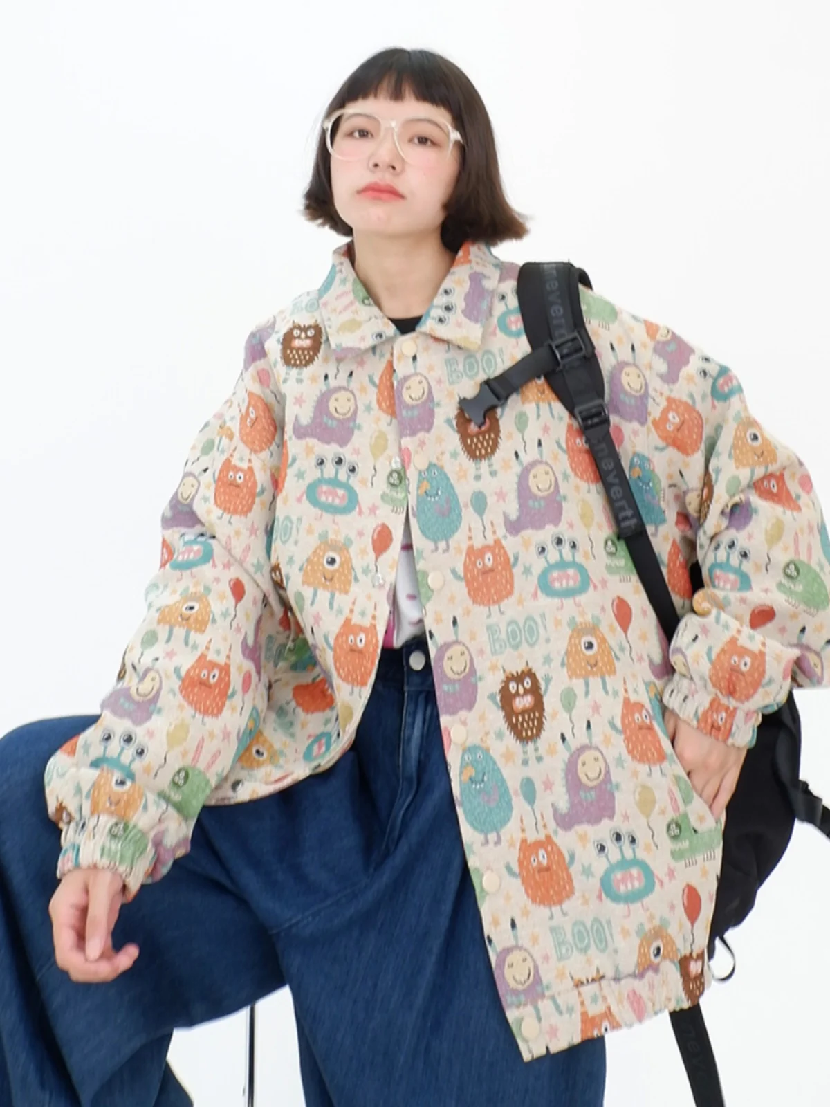 Fun full print cartoon lapel COATS for women in autumn 2023, new loose fitting bf Japanese cute jacketS trend
Fun full print cartoon lapel COATS for women in autumn 2023, new loose fitting bf Japanese cute jacketS trend