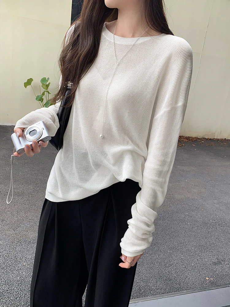 High-End Thin Knitted Sun Protection Cover up Top Women's Loose Lazy Loose Feeling Long Sleeve round Neck Pullover Korean Style
High-End Thin Knitted Sun Protection Cover up Top Women's Loose Lazy Loose Feeling Long Sleeve round Neck Pullover Korean Style