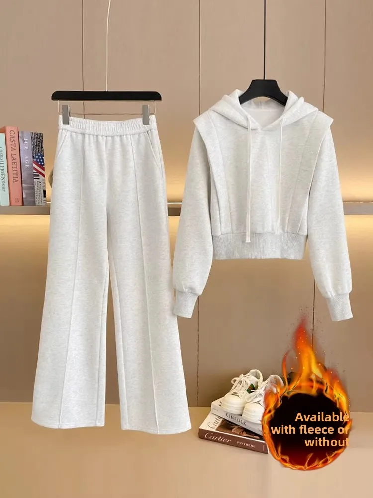 Korean Style Women's Casual Sportswear Set Fleece Lined Wide Leg Pants Two Piece Suit Autumn Winter Warm Fashionable Youthful
Korean Style Women's Casual Sportswear Set Fleece Lined Wide Leg Pants Two Piece Suit Autumn Winter Warm Fashionable Youthful