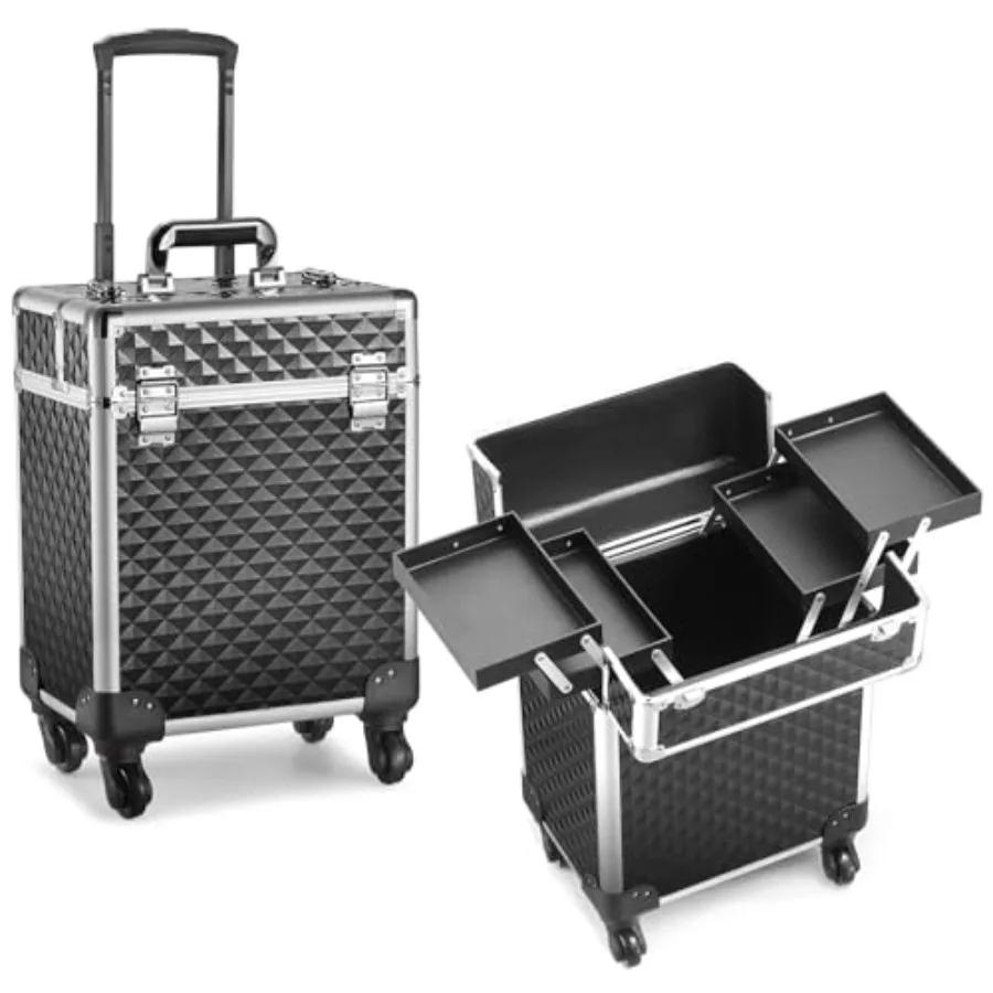 Rolling Makeup Train Case Large Cosmetic Trolley Organized Aluminum Barber Case for Hairstylist Makeup Nail Tech Salon with Key
Rolling Makeup Train Case Large Cosmetic Trolley Organized Aluminum Barber Case for Hairstylist Makeup Nail Tech Salon with Key