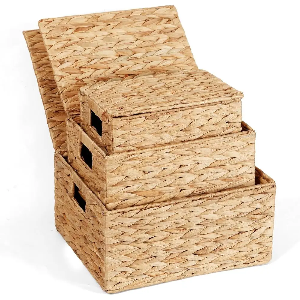 Natural Water Hyacinth Wicker Basket Set, 3-Piece Rectangular Storage Baskets with Lids for Organizing and Gifting
Natural Water Hyacinth Wicker Basket Set, 3-Piece Rectangular Storage Baskets with Lids for Organizing and Gifting