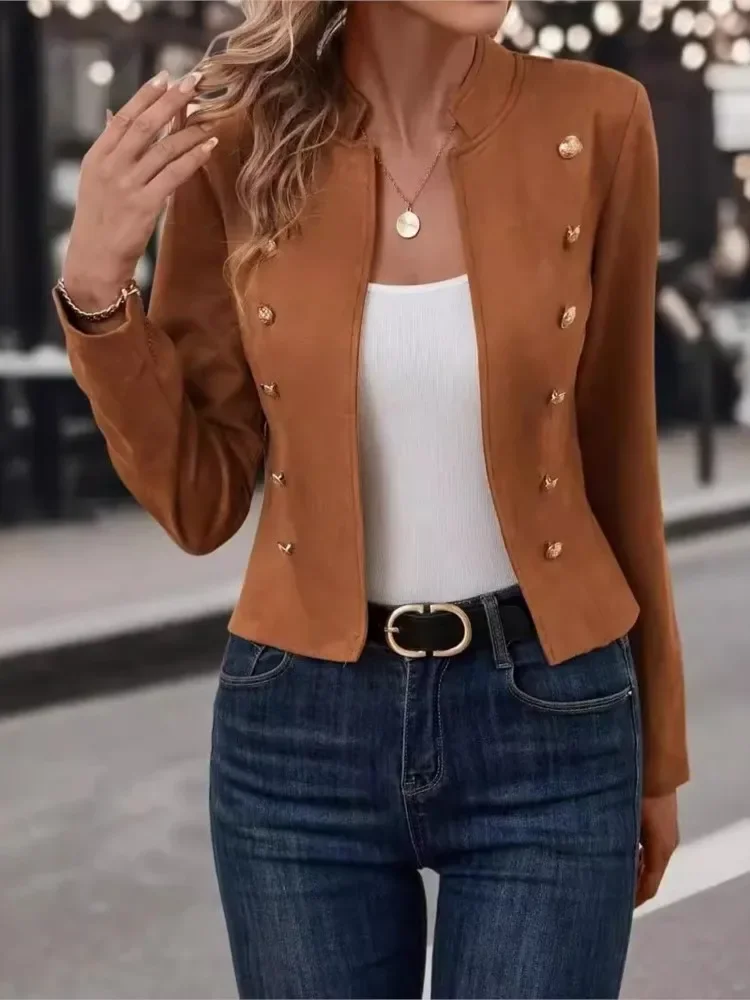 Fashion Women's Jacket Autumn Long Sleeve Slim Short Coat Elegant Solid Color Jacket New Double Breasted Cardigan Coats Ladies
Fashion Women's Jacket Autumn Long Sleeve Slim Short Coat Elegant Solid Color Jacket New Double Breasted Cardigan Coats Ladies