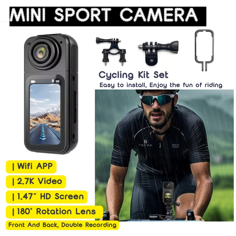 12 Mega Pixel Mini Recorder Cam 2.7K Finger Action Camera POV w/ Bicycle Handlebars Holder Kit 1.47 inch Screen Vlog Pets Camera
12 Mega Pixel Mini Recorder Cam 2.7K Finger Action Camera POV w/ Bicycle Handlebars Holder Kit 1.47 inch Screen Vlog Pets Camera