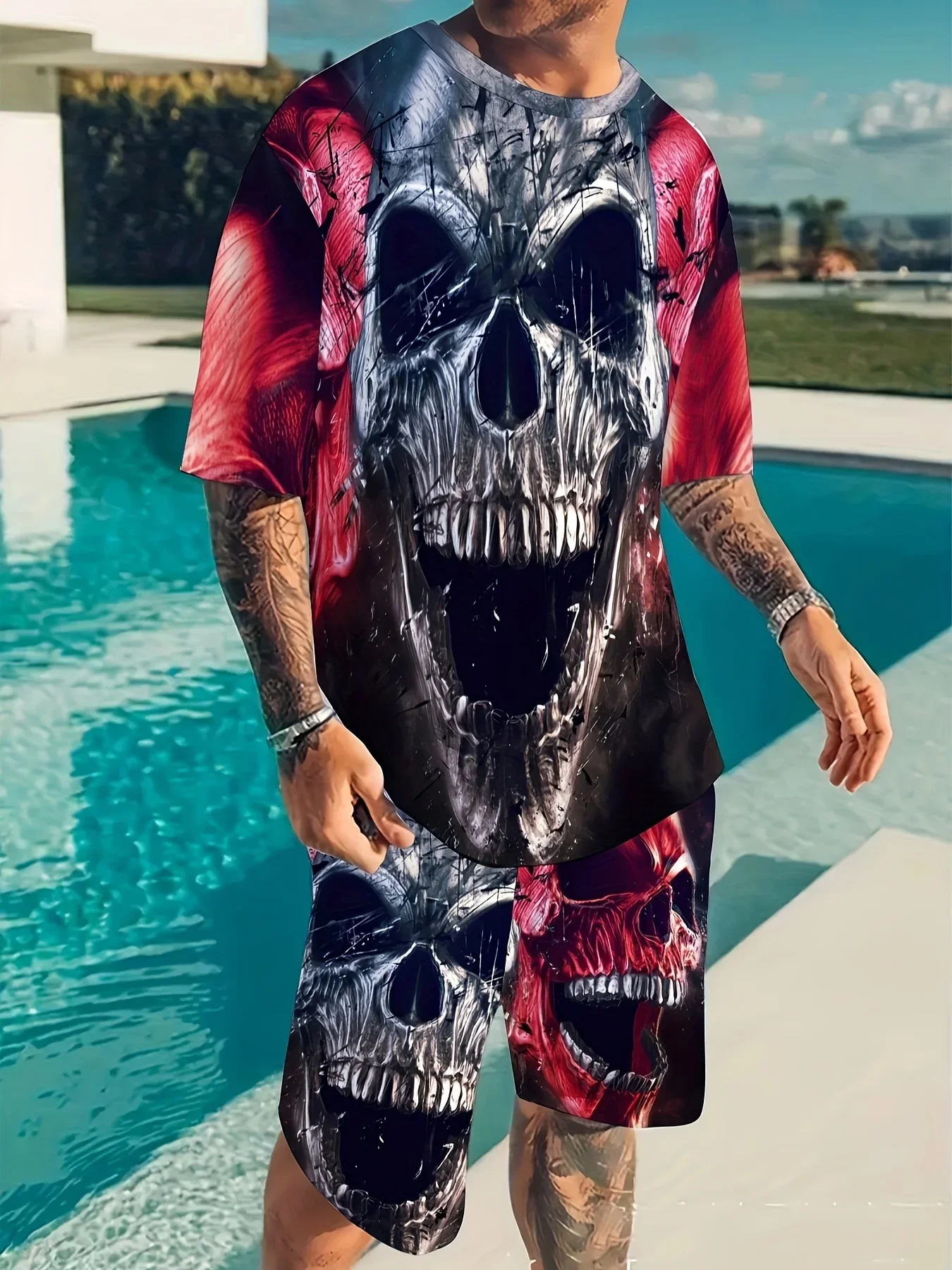 Men's Skull Graphic Print T-shirt & Shorts Set, Oversized Trendy 2Pcs Outfits, Men Clothing
Men's Skull Graphic Print T-shirt & Shorts Set, Oversized Trendy 2Pcs Outfits, Men Clothing