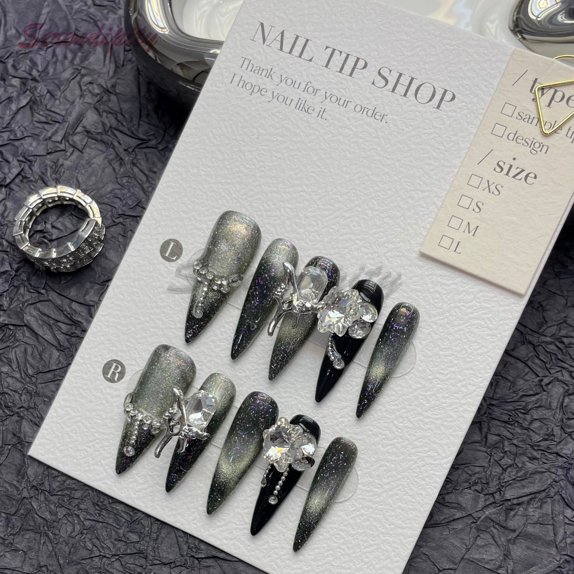 10Pcs Press On Nails Dark Style Charm Gradient Art Nail Full Diamond Long Almond Rhinestones Detachable Handmade Wear Fake Nails
10Pcs Press On Nails Dark Style Charm Gradient Art Nail Full Diamond Long Almond Rhinestones Detachable Handmade Wear Fake Nails