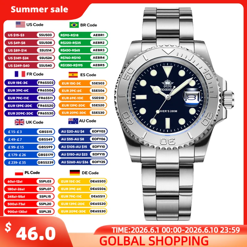 ADDIESDIVE Luxury Men's Dive Watch Domed Glass 200m Waterproof Wristwatch 41MM Super Luminous Steel 2115 Quartz Watches For Man
ADDIESDIVE Luxury Men's Dive Watch Domed Glass 200m Waterproof Wristwatch 41MM Super Luminous Steel 2115 Quartz Watches For Man