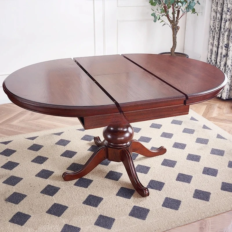 American rural retro pure solid wood retractable round dining table and chair combination small apartment
American rural retro pure solid wood retractable round dining table and chair combination small apartment