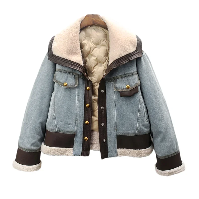 Winter Women Thick Big Turndown Collar Lambswool Down Cotton Liner Denim Jacket Cowboy Outerwear Loose Short Jeans Jacket Female
Winter Women Thick Big Turndown Collar Lambswool Down Cotton Liner Denim Jacket Cowboy Outerwear Loose Short Jeans Jacket Female