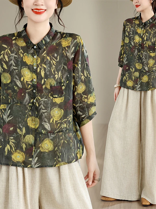 High-End Floral Print Short Sleeve Shirt Women's plus Size Summer Vintage Artistic Versatile Top Breathable Casual Wear
High-End Floral Print Short Sleeve Shirt Women's plus Size Summer Vintage Artistic Versatile Top Breathable Casual Wear