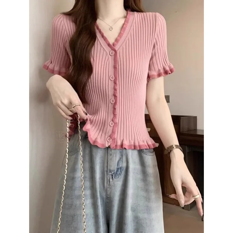 Blouse T-shirt Women's Summer Plus Size Scalloped Hem Knit Slimming Short Sleeves Comfortable Casual Niche Versatile Distinctive
Blouse T-shirt Women's Summer Plus Size Scalloped Hem Knit Slimming Short Sleeves Comfortable Casual Niche Versatile Distinctive