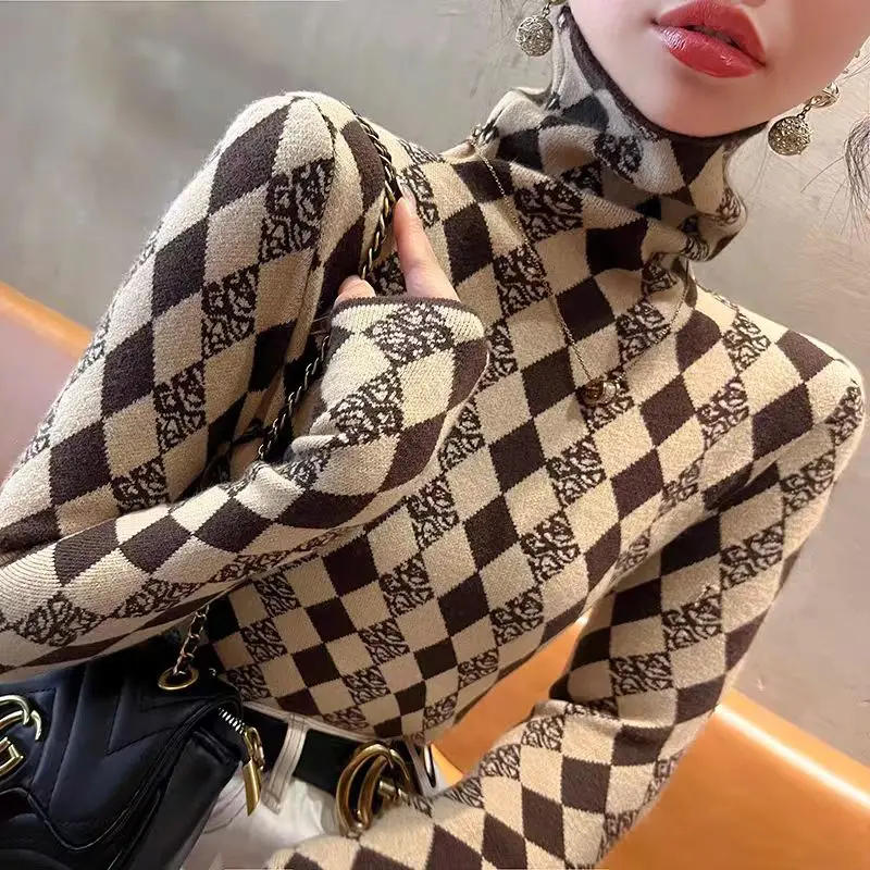 Autumn Winter Elegant Argyle Turtleneck Long Sleeve Sweaters Women Clothing Fashion All-match Slim Knit Pullovers Vintage Tops
Autumn Winter Elegant Argyle Turtleneck Long Sleeve Sweaters Women Clothing Fashion All-match Slim Knit Pullovers Vintage Tops
