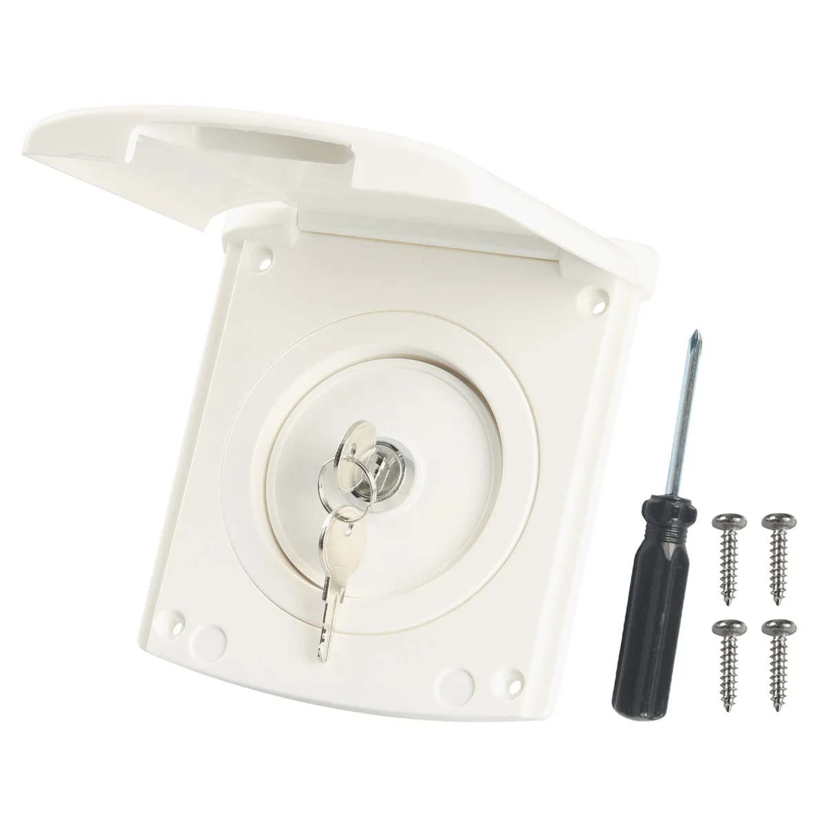 White RV Lockable Water Fill Hatch ABS Cap For Camper For Motorhome For Caravan Tank Refitting With Mounting Hardware Included
White RV Lockable Water Fill Hatch ABS Cap For Camper For Motorhome For Caravan Tank Refitting With Mounting Hardware Included