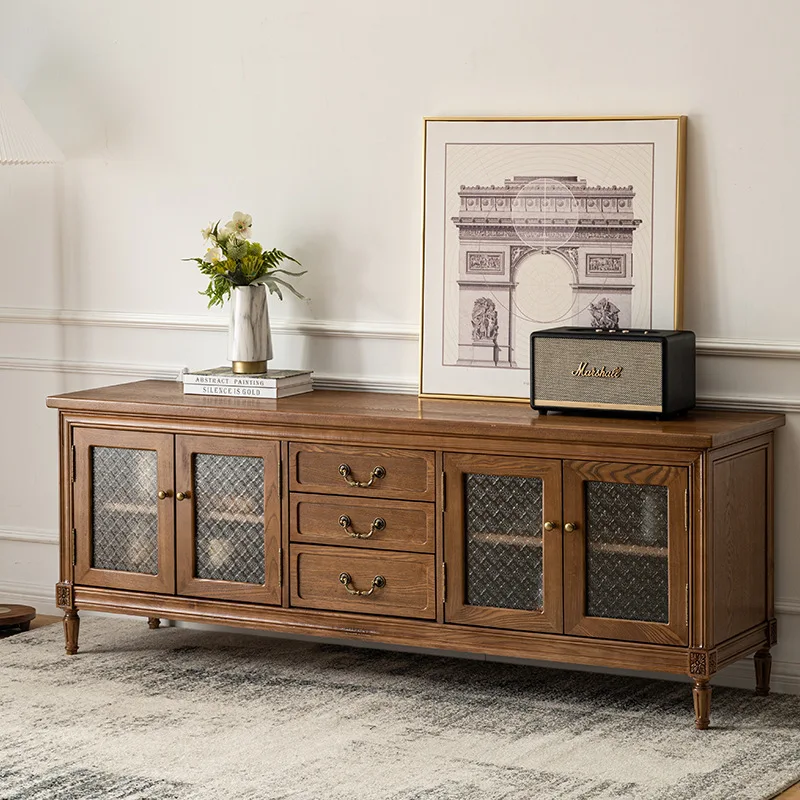 Solid wood TV cabinet light luxury French simple modern living room oak four-door storage audio-visual cabinet
Solid wood TV cabinet light luxury French simple modern living room oak four-door storage audio-visual cabinet