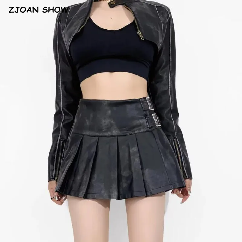2023 American Retro Washing Black Buckle Low Waist PU Skirt With Shorts lining Sexy Leather Pleated Mini Short Skater Brown
2023 American Retro Washing Black Buckle Low Waist PU Skirt With Shorts lining Sexy Leather Pleated Mini Short Skater Brown
