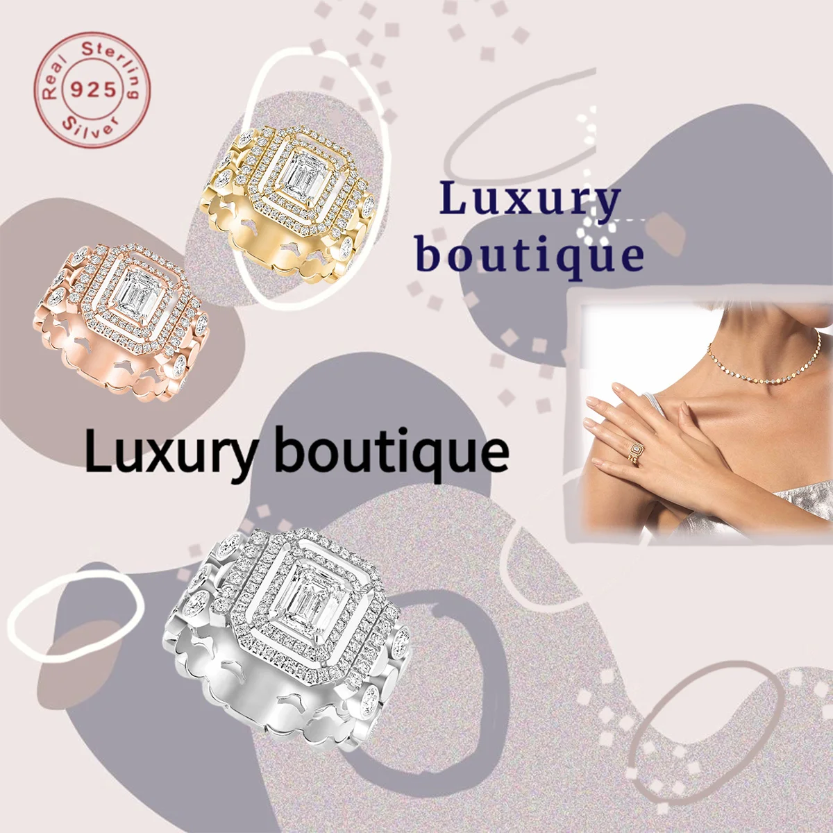 Pure silver S925 ring, zircon block, elegant, classic, personalized, luxurious, couple's day gift for women
Pure silver S925 ring, zircon block, elegant, classic, personalized, luxurious, couple's day gift for women