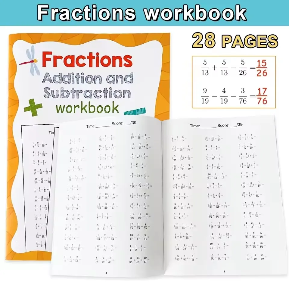 Fractions Addition & Subtraction Practice Workbook Grades 3-6 Primary School Training Test Book Arithmetic Teaching
Fractions Addition & Subtraction Practice Workbook Grades 3-6 Primary School Training Test Book Arithmetic Teaching