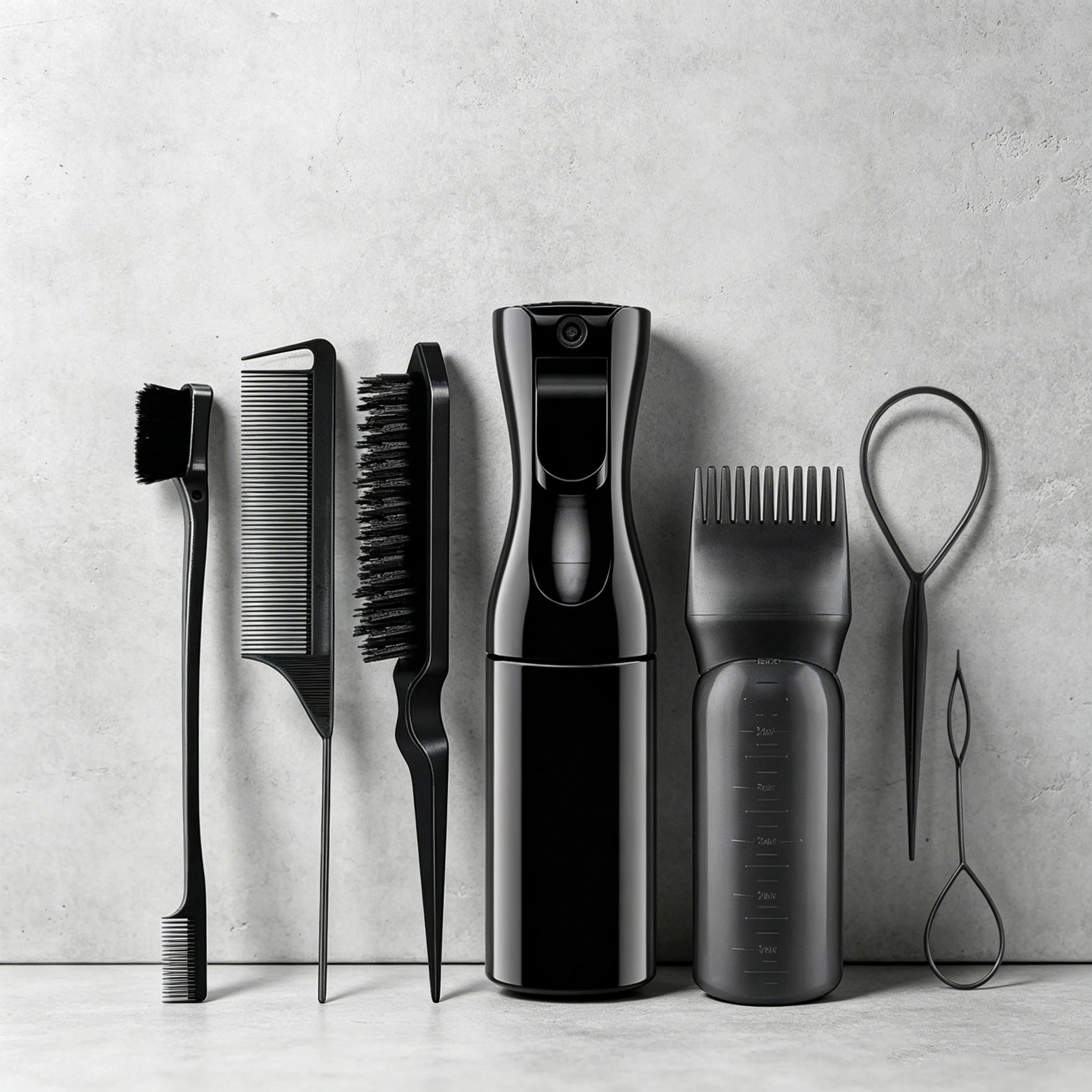 7-piece styling set, with spray bottle, shampoo bottle, comb, hair brush and 2 hair tail tools, special for real hair wigs
7-piece styling set, with spray bottle, shampoo bottle, comb, hair brush and 2 hair tail tools, special for real hair wigs