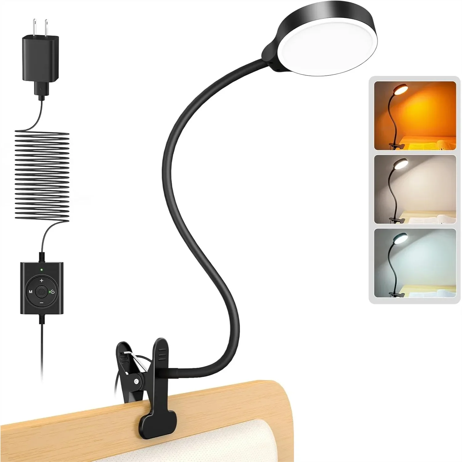 5W Clip on Light, 36LED Reading Light for Bed, 3 Colors & 5 Brightness with Adapter, Clamp Lamp for Bunk Bed/Headboard/Desk
5W Clip on Light, 36LED Reading Light for Bed, 3 Colors & 5 Brightness with Adapter, Clamp Lamp for Bunk Bed/Headboard/Desk