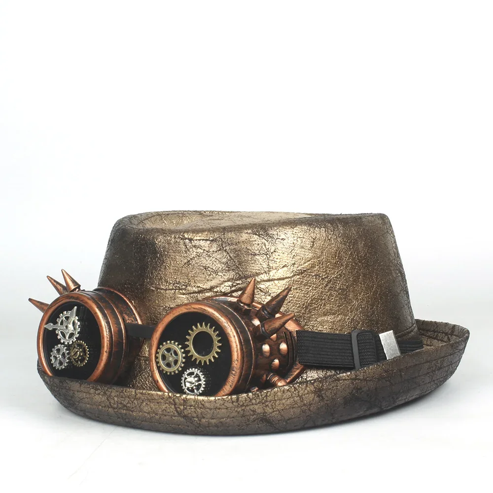2 Size 100% Leather Men Pork Pie Hat Steampunk Hat Shower Metal Fedora Hat Gear Glasses Flat Top Hat Gentleman Gambler Jazz Hat
2 Size 100% Leather Men Pork Pie Hat Steampunk Hat Shower Metal Fedora Hat Gear Glasses Flat Top Hat Gentleman Gambler Jazz Hat