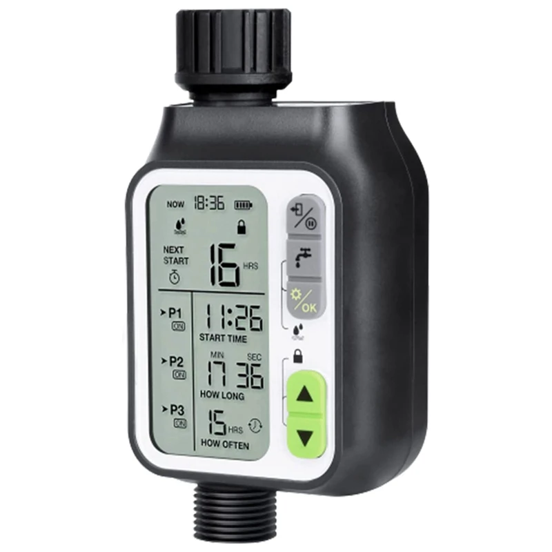 Rain Sensor Hose Timer, Watering Timer With 3 Separate Programs, Automatic Garden Watering System, Large LCD Screen
Rain Sensor Hose Timer, Watering Timer With 3 Separate Programs, Automatic Garden Watering System, Large LCD Screen