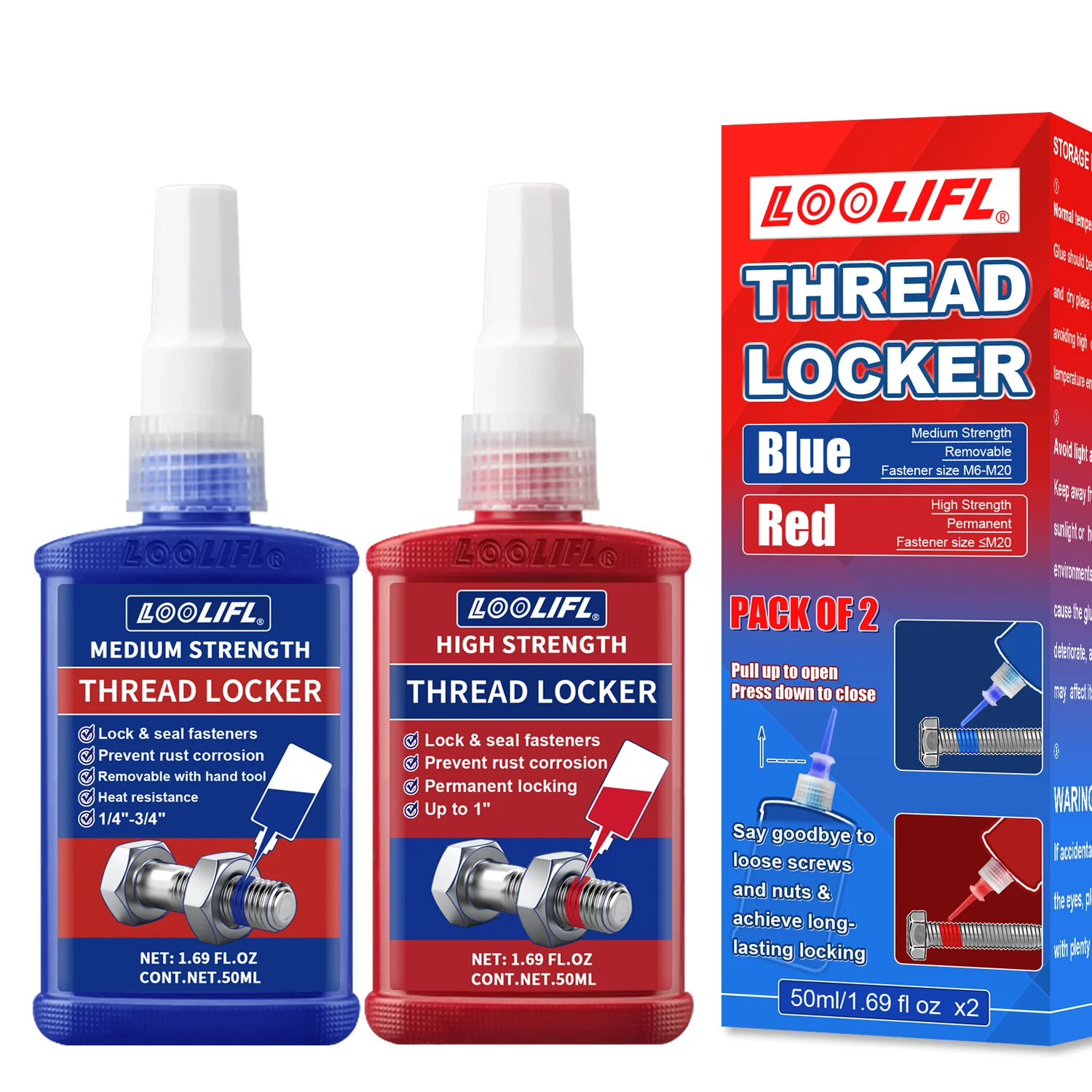 LOOLIFL Thread Locker Blue Medium Strength &Red High Strength Screw Locking Glue, Bolt Nut Sealant Anti Loose Anaerobic Adhesive
LOOLIFL Thread Locker Blue Medium Strength &Red High Strength Screw Locking Glue, Bolt Nut Sealant Anti Loose Anaerobic Adhesive