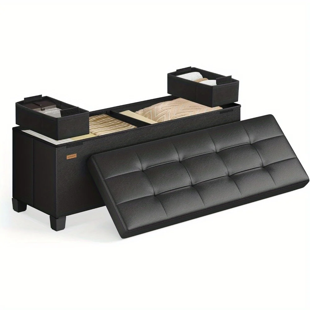 Modern Black Storage Ottoman Bench - 15x43x15.7 Inch Synthetic Faux Leather Footrest with 30-Gallon Capacity, Rectangular Design for Living Room, Entryway, or Bedroom Organization, Bedroom Organizer, Contemporary Style, Textured Finish
Modern Black Storage Ottoman Bench - 15x43x15.7 Inch Synthetic Faux Leather Footrest with 30-Gallon Capacity, Rectangular Design for Living Room, Entryway, or Bedroom Organization, Bedroom Organizer, Contemporary Style, Textured Finish