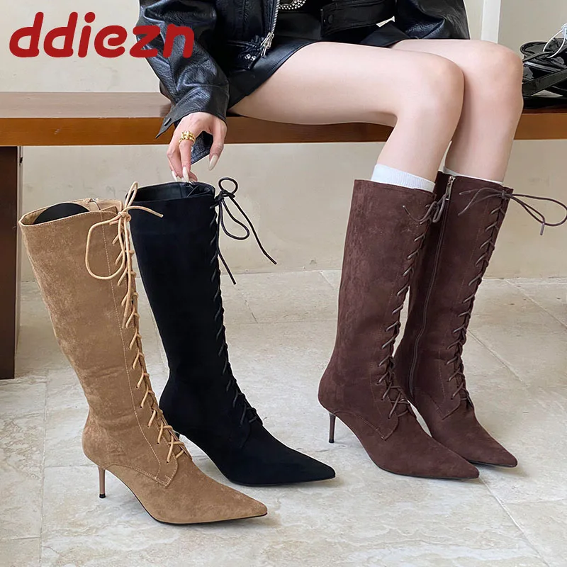 Модные современные женские сапоги до колена на шнуровке на тонком каблуке, женские высокие сапоги с острым носком, обувь на молнии
Модные современные женские сапоги до колена на шнуровке на тонком каблуке, женские высокие сапоги с острым носком, обувь на молнии