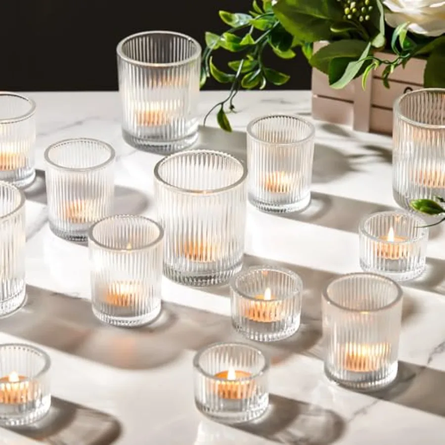 24 Pcs Assorted Votive Candle Holders Ribbed Glass Tealight Candle Holder Bulk for Table Centerpiece, Baby Shower, Home and Wed
24 Pcs Assorted Votive Candle Holders Ribbed Glass Tealight Candle Holder Bulk for Table Centerpiece, Baby Shower, Home and Wed
