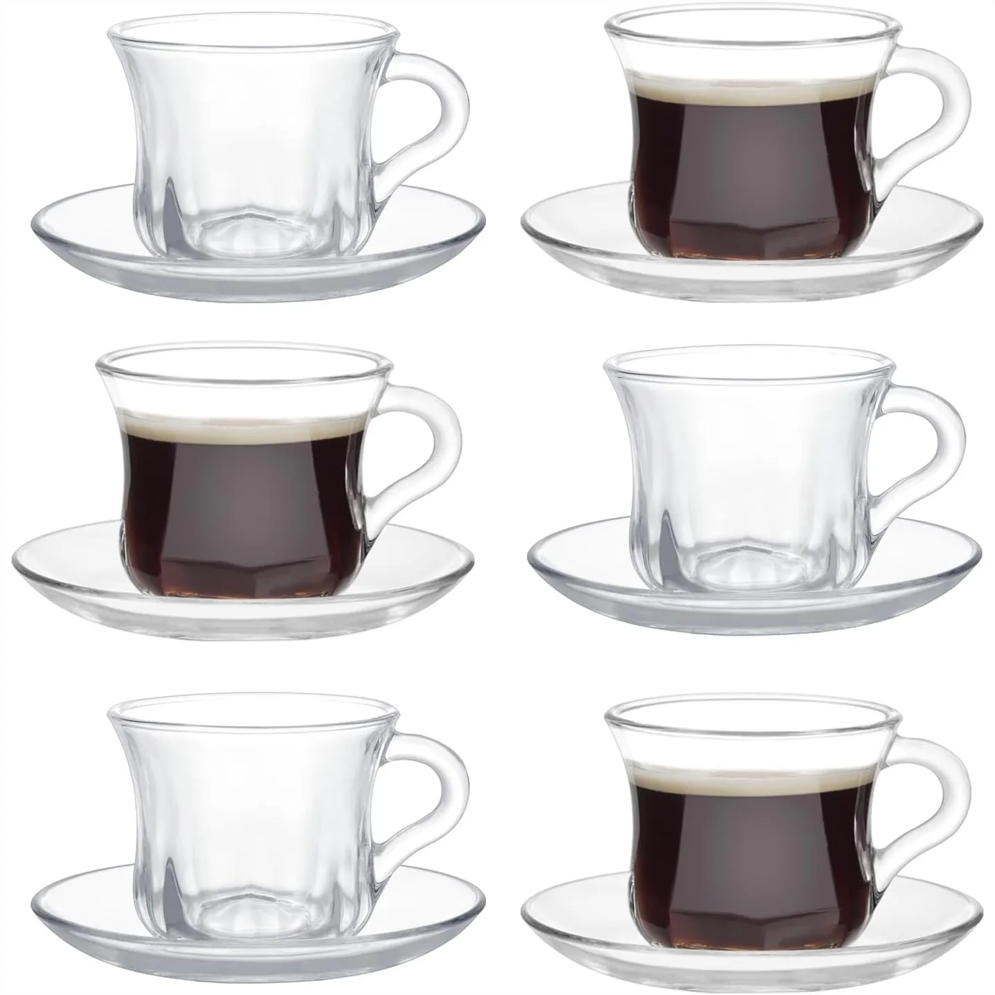 Glass Tea Cups and Saucers Set of 6, Clear Coffee Mugs with Stainless Steel Spoon, 6OZ/180ML
Glass Tea Cups and Saucers Set of 6, Clear Coffee Mugs with Stainless Steel Spoon, 6OZ/180ML