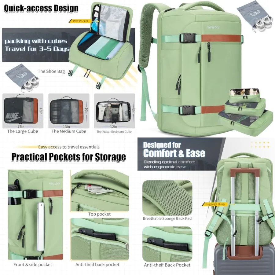 42L Travel Backpack with 4 Packing Cubes, TSA Friendly Flight Approved Carry-On Bag, Water-Resistant Business Backpack for Men
42L Travel Backpack with 4 Packing Cubes, TSA Friendly Flight Approved Carry-On Bag, Water-Resistant Business Backpack for Men